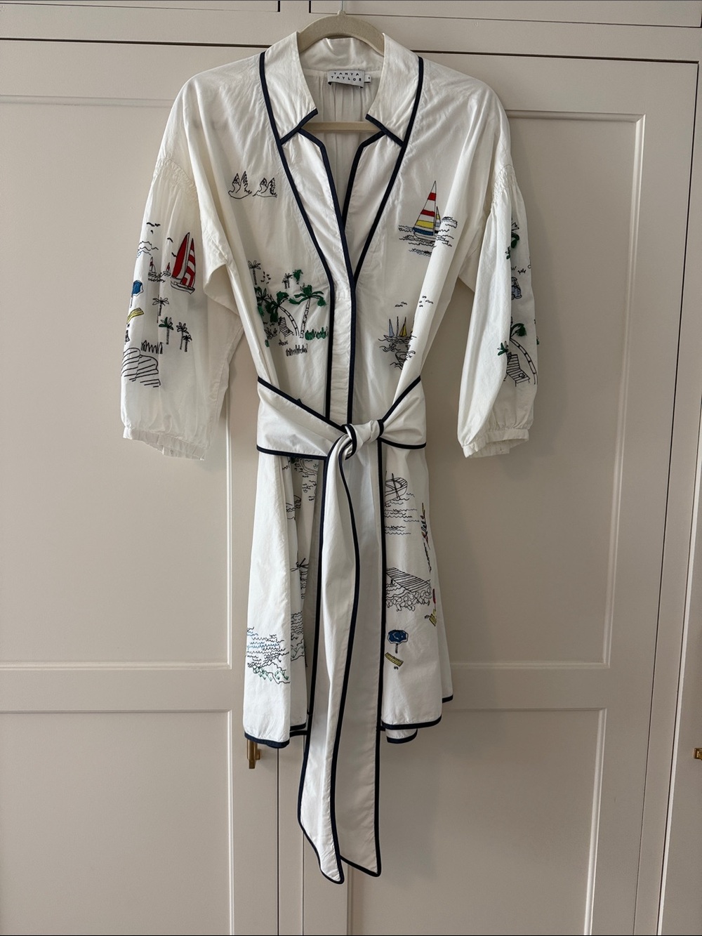 Tanya Taylor sailing summer embroidered sleeves dress with tie waist size 6 - Picture 2 of 5